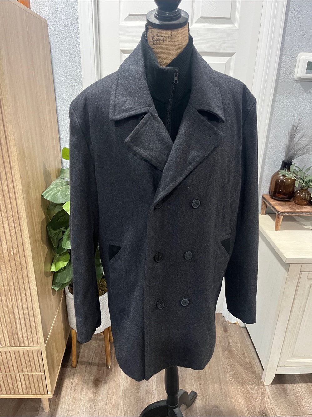 Marc New York Men's Double-Breasted Pea Coat - Charcoal Gray